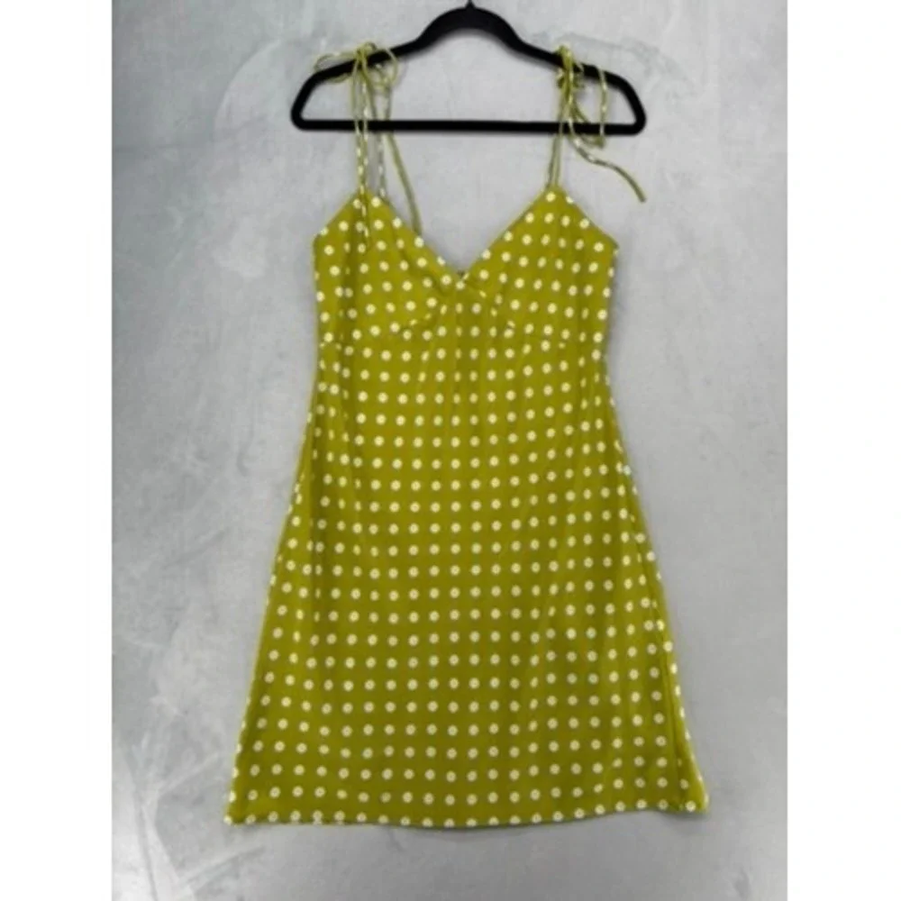 Levi's Mini Slip Dress Small Green Daisy Floral Tie Strap Sun Dress
